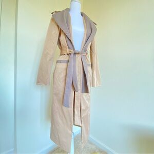 Quaint by Dulana Pintas Beige Long Belted Trench Coat Silk lining  Sz 36 US 4/6